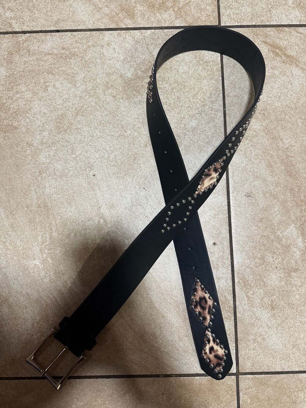 Black Studded Belt Leopard Print Diamond Size 36